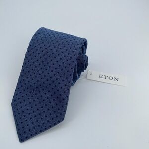 Eton Tie Mens One Size Navy Blue Polka Dot Silk Classic Necktie Italy Made NWT